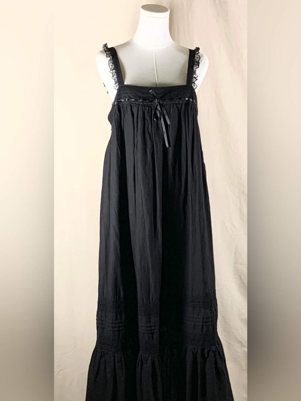 Tre Aim Violet Maxi Dress Black Cotton Lace Sz L